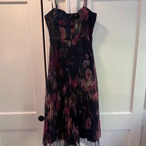 Alluring Invite Midnight Blue Floral Pleated Bustier Midi Dress